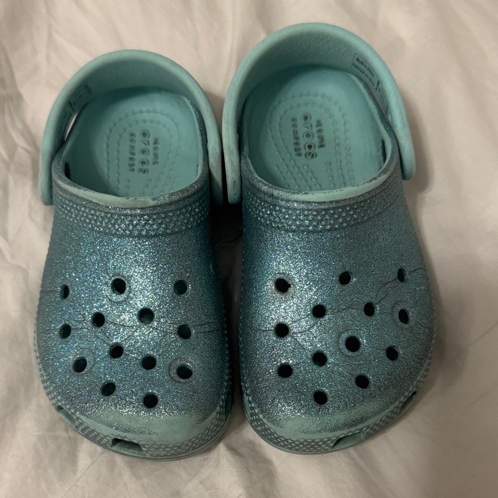 Kids Glitter Crocs in Blue size C9.